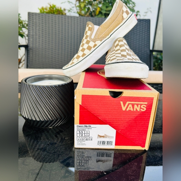 Vans Brown and White Checkered Sneakers Slip-On - Picture 7 of 7